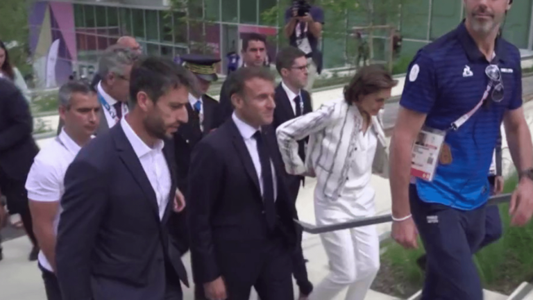 Emmanuel Macron met the athletes at the Olympic Village