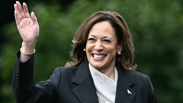 Kamala Harris says she is “proud” to have enough support to be nominated as the Democratic candidate