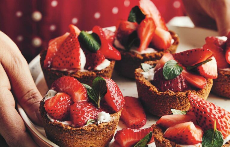 Strawberry and mint tartlets with whipped coconut cream