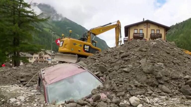 Torrential rains fell in Switzerland and Italy, causing four deaths and widespread damage