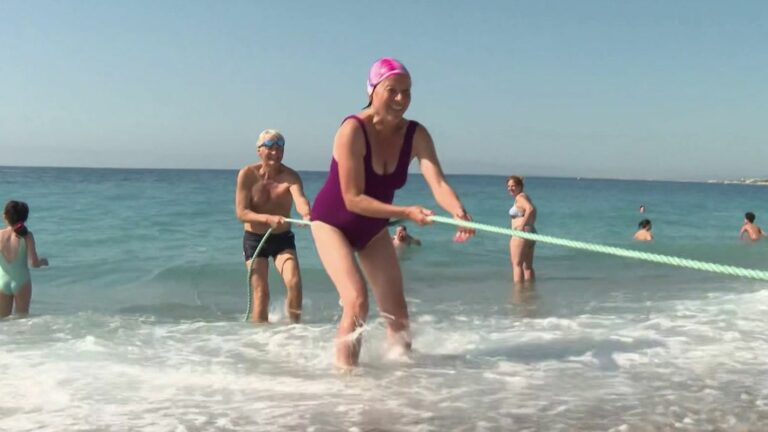 ropes put in place to help swimmers get out of the water