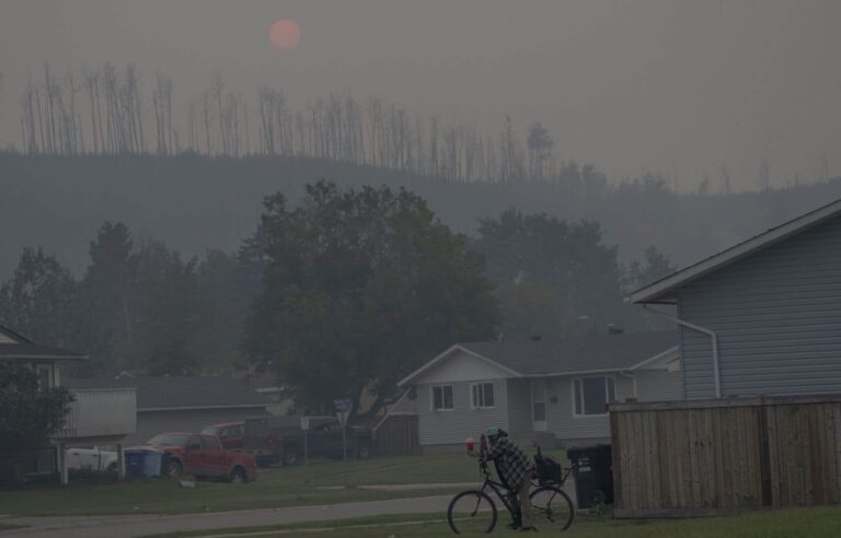 A plume of smoke hangs over northern Quebec