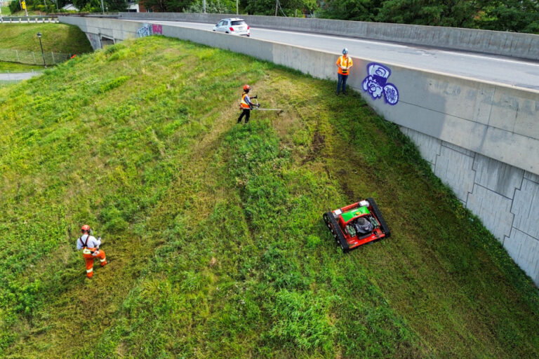 A remote-controlled lawnmower at the Ministry of Transport