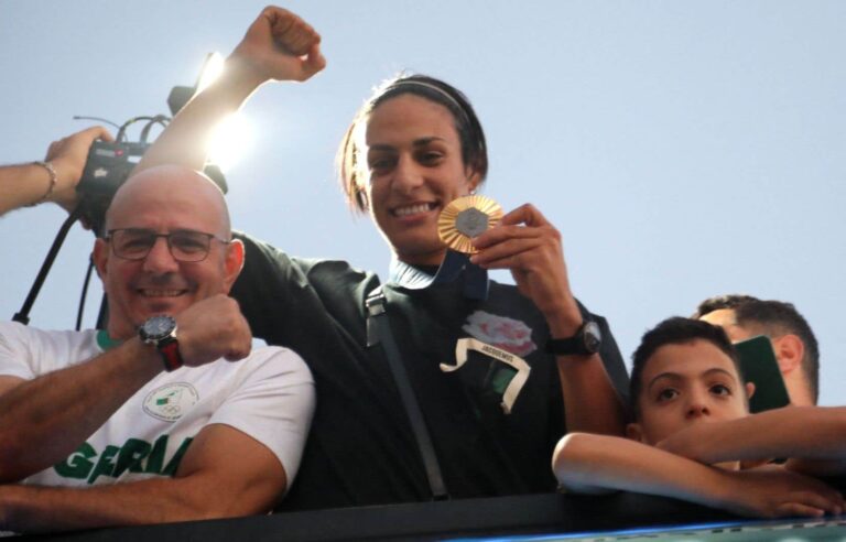 Algerian boxer Imane Khelif cheered by huge crowd in her native region