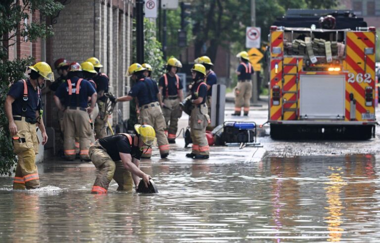 Clean-up operations continue near the Jacques-Cartier Bridge in Montreal