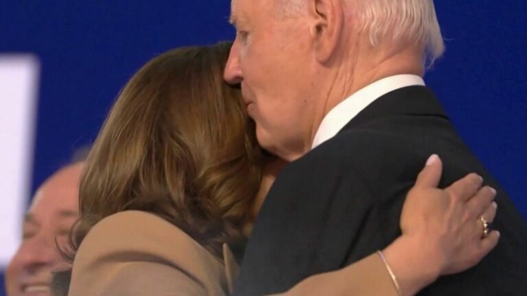 Joe Biden hands over to Kamala Harris at Democratic convention