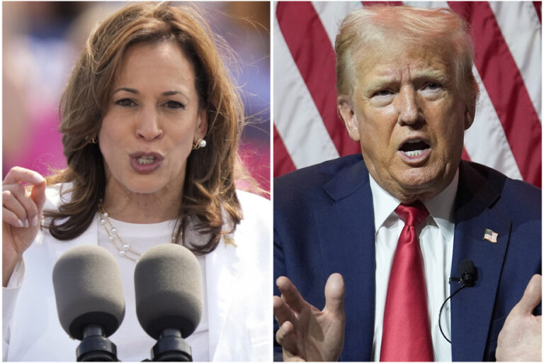 Kamala Harris and Donald Trump in a rally duel