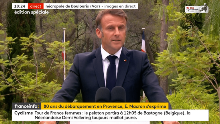 follow Emmanuel Macron’s speech at the Boulouris necropolis, during the 80th anniversary commemorations