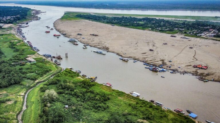 the Amazon River bed reduced by 90% due to drought