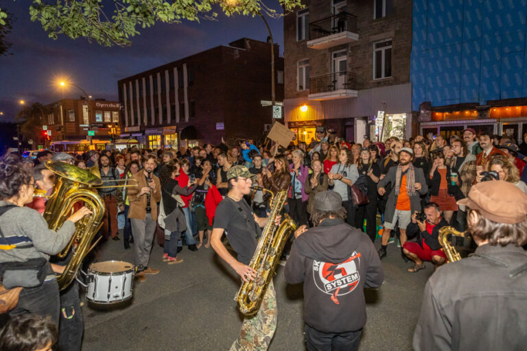 A few hundred people take part in a demonstration in support of the La Tulipe cabaret