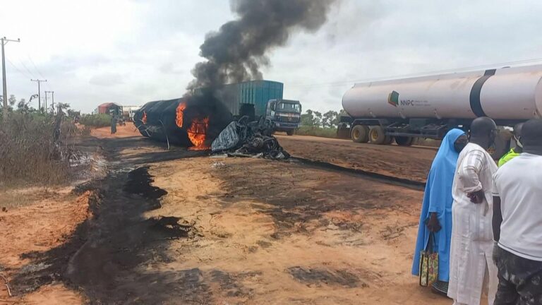 At least 59 people killed in explosion after tanker truck collided with another vehicle