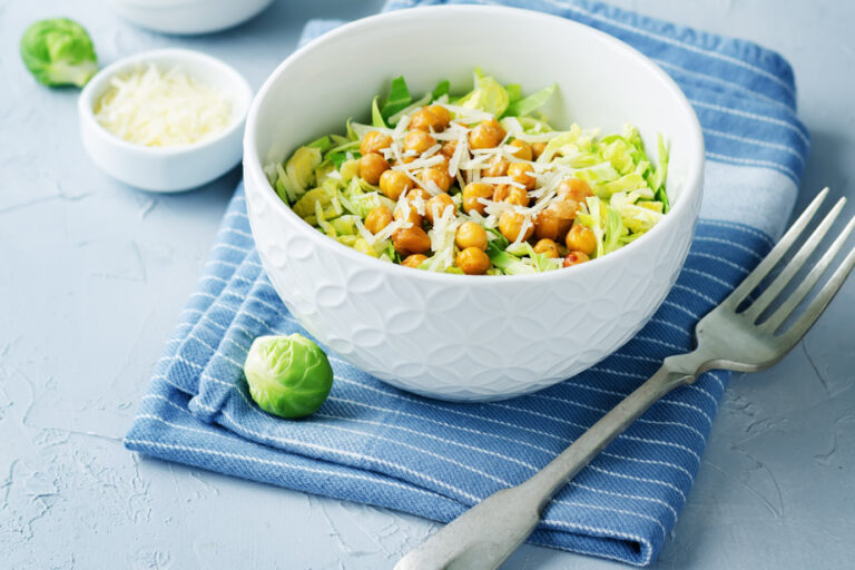 Roasted Chickpea and Brussels Sprout Bowl with Tahini Sauce