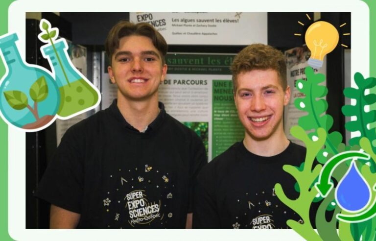 Two teens shine at the Hydro-Québec science fair with algae to purify the air in the classroom