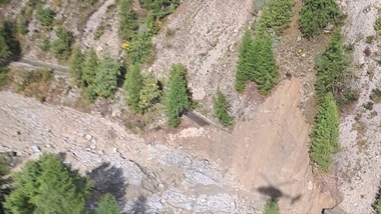 a municipal road washed away by the torrent, residents evacuated