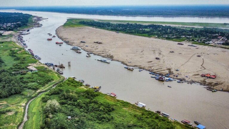 the Amazon River bed reduced by 90% due to drought