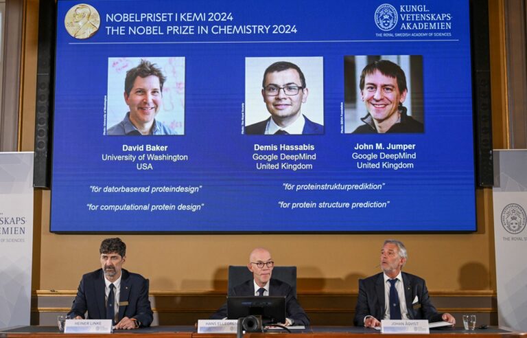 Americans David Baker and John M. Jumper and Briton Demis Hassabis receive the Nobel Prize in Chemistry for their work on proteins