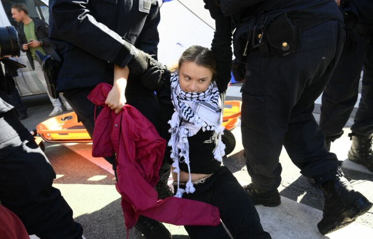 Greta Thunberg arrested in Brussels during a demonstration co-organized by the “Stop Fossil Subsidies” movement and Extinction Rebellion Europe