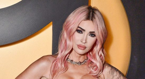 Megan Fox with pink hair in February 2024
