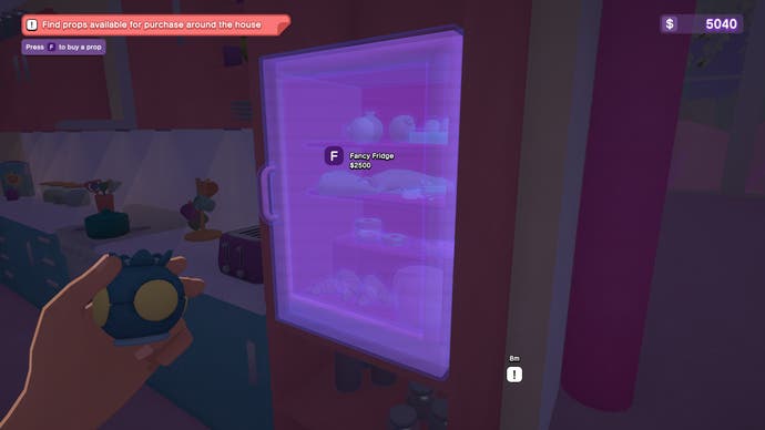 Capture d'écran officielle de Crush House vous montrant en train d'interagir avec un objet pouvant être placé dans la maison