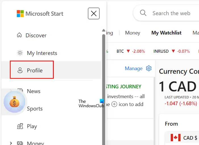 Paramètres du profil Microsoft Démarrer
