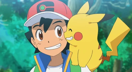 Image of Ash Ketchum and Pikachu from Pokemon. Pikachu is sitting on Ash's shoulder.
