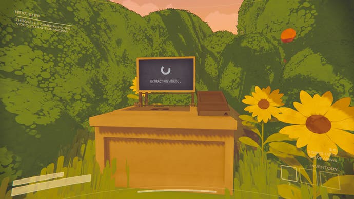La capture d'écran d'avertissement de contenu montre un écran d'ordinateur affichant un écran de chargement devant des buissons verts et des fleurs jaunes.