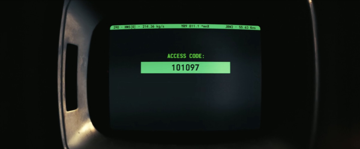 Une capture d'écran du code informatique avec « Code d'accès : 101097 » sur l'écran dans la saison 1 de Fallout