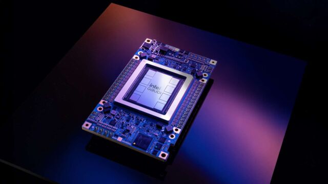 Une photo distribuée par Intel de l'accélérateur d'IA Gaudi 3.