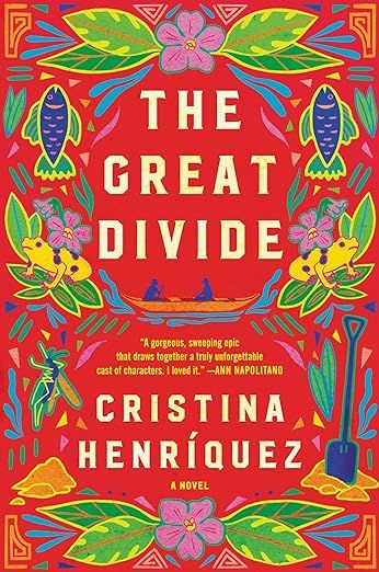 couverture de The Great Divide de Cristina Henriquez ;  rouge avec une bordure fleurie