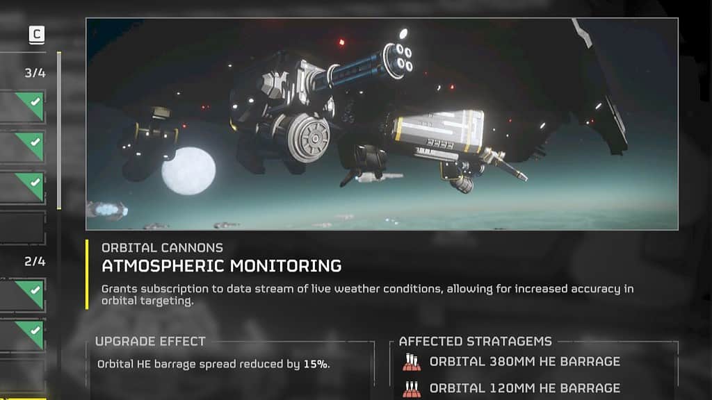 Capture d'écran de Helldivers 2 de la nouvelle surveillance atmosphérique améliorée du vaisseau de niveau 4