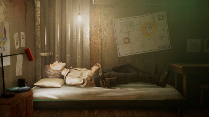 Capture d'écran du flétan de Harold montrant Harold allongé dans son lit regardant le plafond