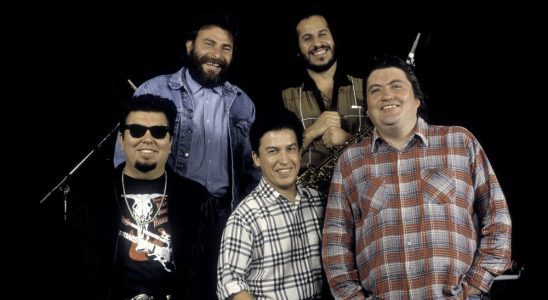Portrait of the band Los Lobos at the Riviera Theater in Chicago, Illinois , October 1, 1987. (Photo by Paul Natkin/Getty Images)