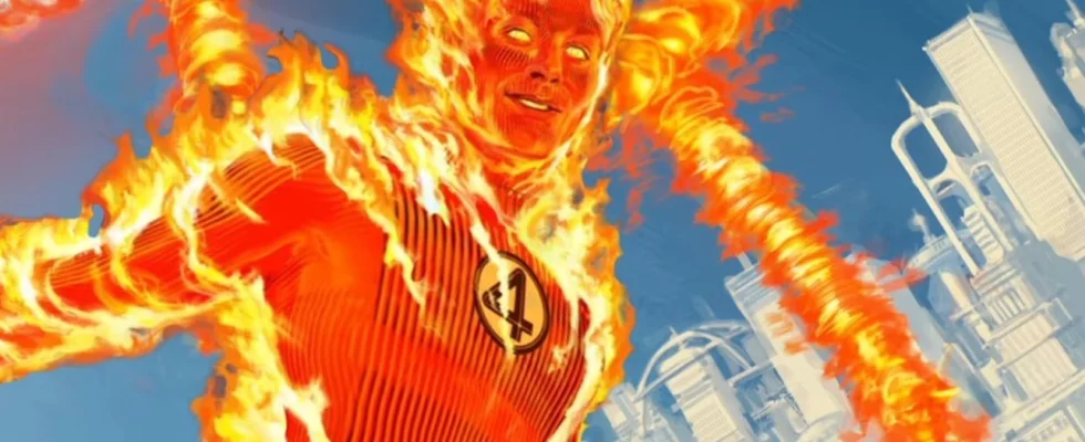 Cropped The Fantastic Four production artwork featuring Johnny Storm/The Human Torch