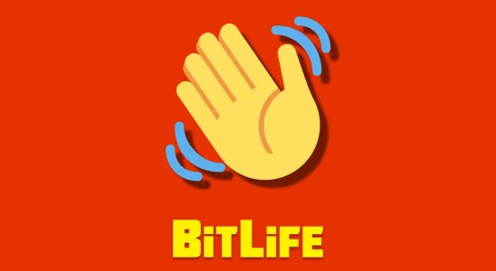 A waving hand emoji on an orange background with the BitLife logo beneath it.