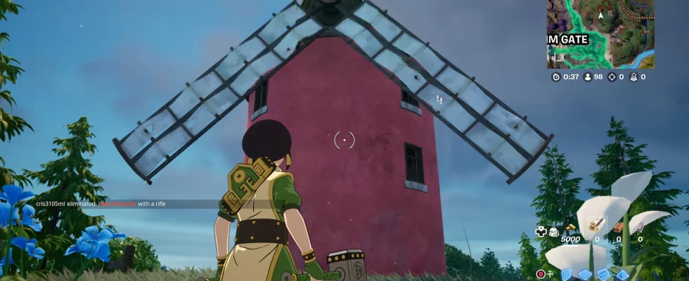 Toph at a Windmill in Fortnite.