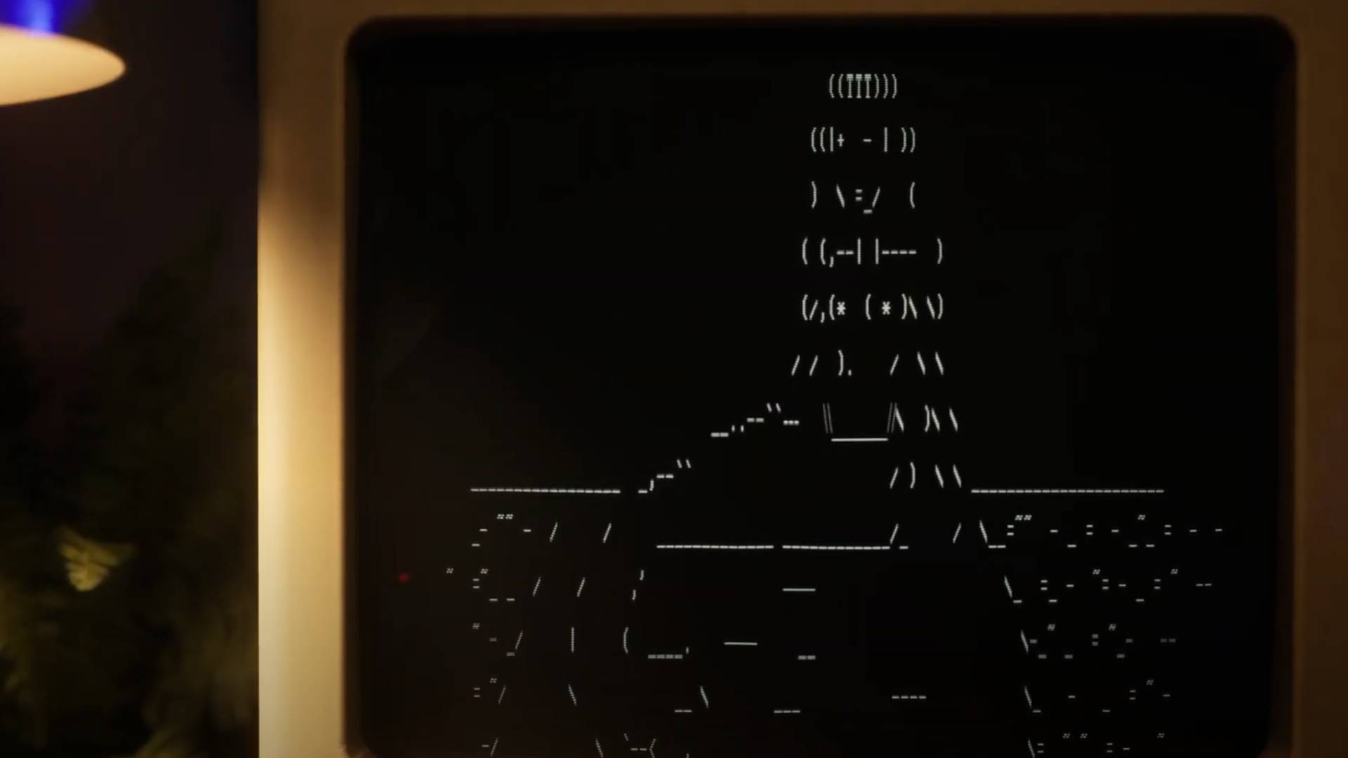 Un groupe de personnages sur un vieil écran d'ordinateur réunis pour former le contour d'une sirène