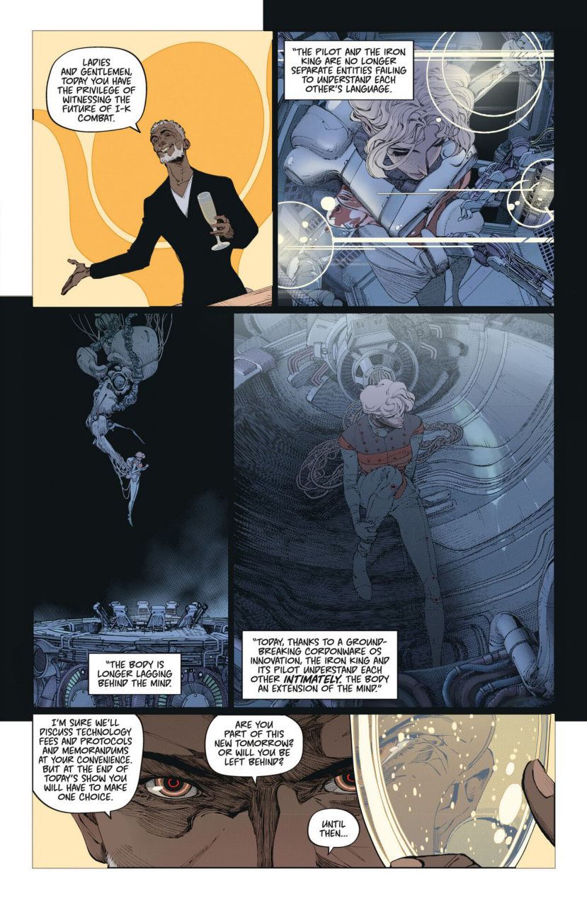 Une page intérieure de Dawnrunner #1, mettant en vedette les personnages Anita Marr et Andro Lestern.