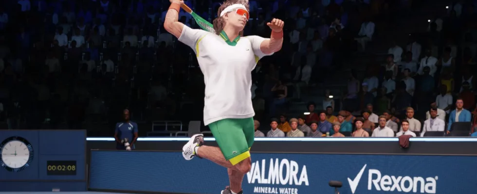 A created character going for a spike hit in Top Spin 2K25