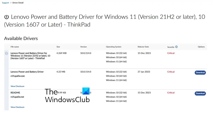 Pilote de batterie pour Windows