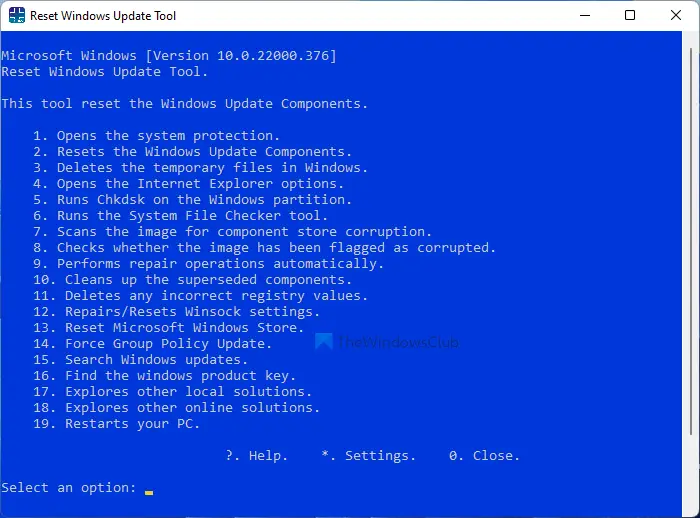 Réinitialiser l'outil Windows Update restaurera automatiquement les paramètres et les composants par défaut 