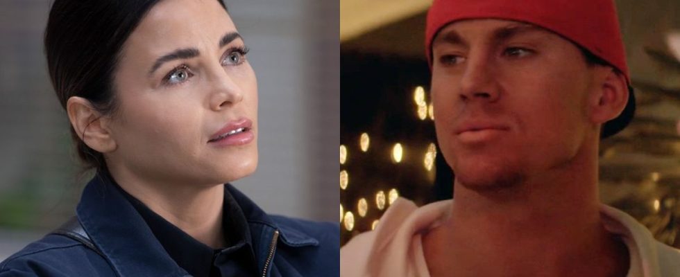 From left to right: a press image of Jenna Dewan from The Rookie and a screenshot of Channing Tatum in Magic Mike.