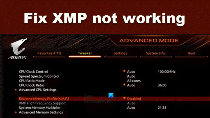 réparer XMP qui ne fonctionne pas