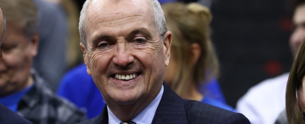 NEWARK, NJ - MARCH 02: New Jersey Gov. Phil Murphy attends a game between the Georgetown Hoyas and Seton Hall Pirates at Prudential Center on March 2, 2022 in Newark, New Jersey. Seton Hall defeated Georgetown 73-68. (Photo by Rich Schultz/Getty Images)