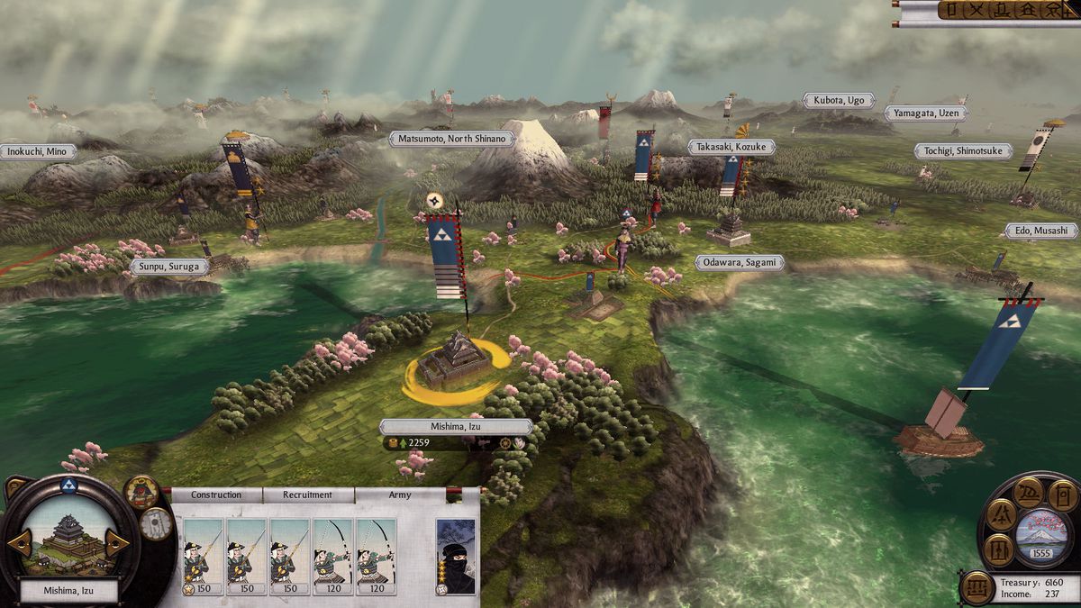 Une vue aérienne de l'interface utilisateur d'un champ de bataille dans Total War: Shogun 2.
