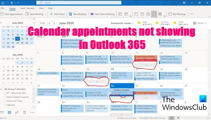 Les rendez-vous du calendrier ne s'affichent pas dans Outlook 365