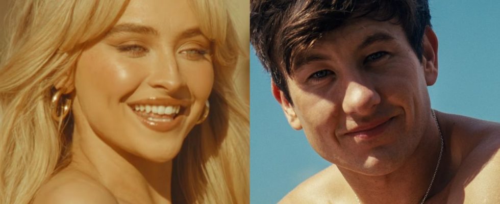 Sabrina Carpenter in Espresso music video and Barry Keoghan in Saltburn