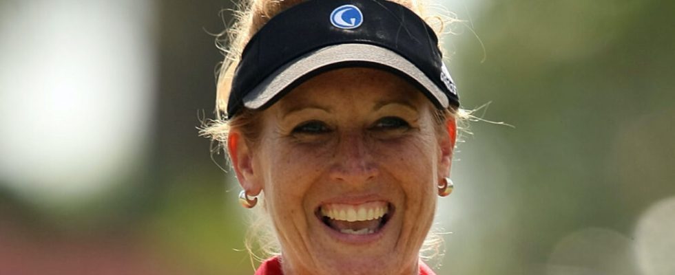 Stephanie Sparks, of The Golf Channel, smiles after making a birdie on the second hole during the first round of the Ginn Open at Reunion Resort April 17, 2008 in Reunion, Florida.