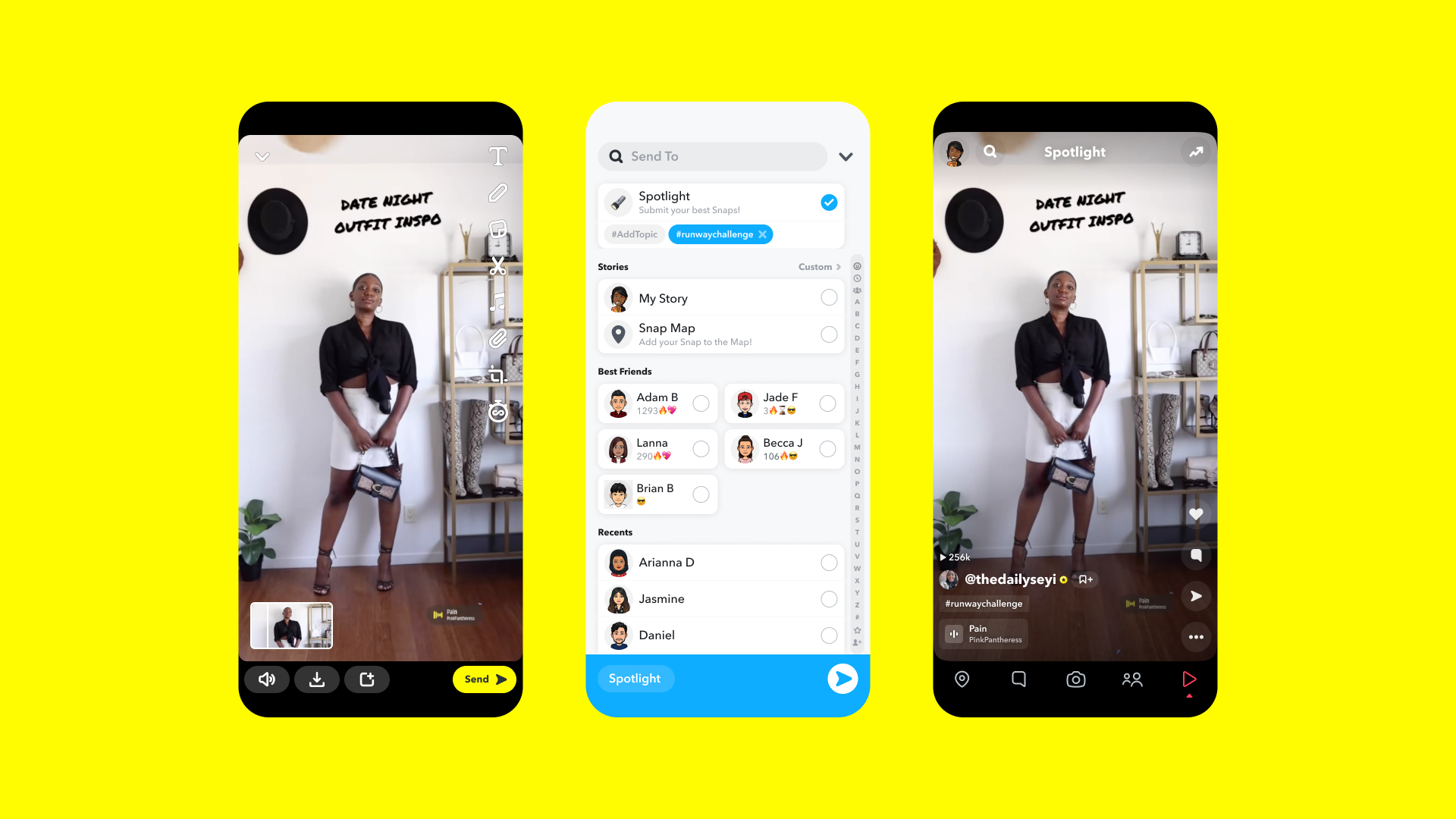 captures d'écran de la fonctionnalité Spotlight de Snapchat
