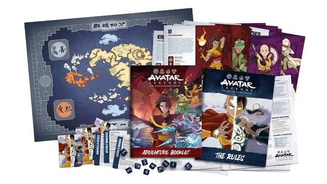 Coffret de démarrage RPG Avatar Legends comprenant des règles abrégées et un livret d'aventure