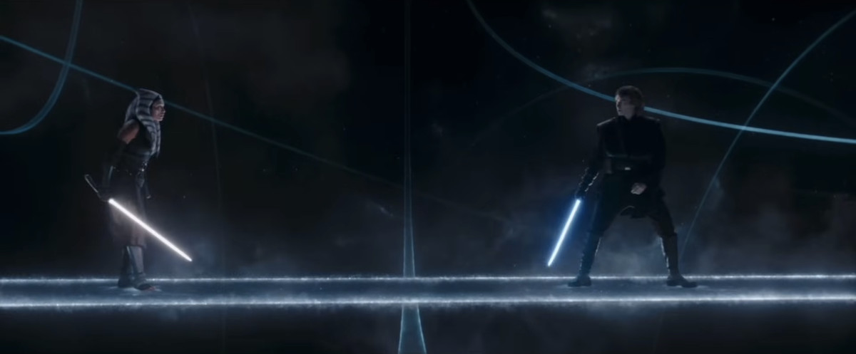 Ahsoka et Anakin s'affrontent dans un royaume de rêve Jedi dans la série Ahsoka Disney Plus. 
